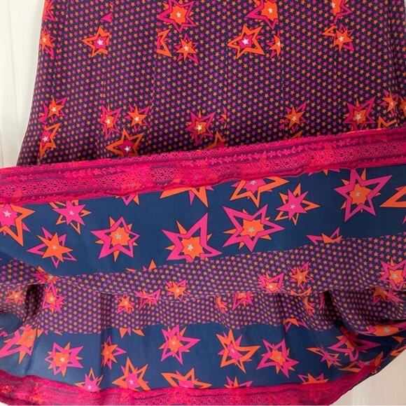 BIMBA&LOLA Skirt EU 40/M Silk Stars A-Line Pleated Silver Hot-Pink Coral Purple - Picture 5 of 9